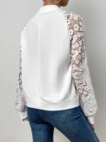 SHEIN Essnce Cazadora tipo bomber con encaje de manga raglán - Blanco - Ver 2