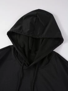 Manfinity Homme 男士數字印花束口兜帽T恤，無袖字母圖形黑色外出背心 - 黑色 - 查看 4