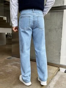 Manfinity Homme Nam Quần jean Với Túi xéo Và Thẳng Chân - Rửa nhẹ - Xem 2