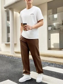 Manfinity Men Letter Graphic Tee & Trousers - Multicolor - View 1