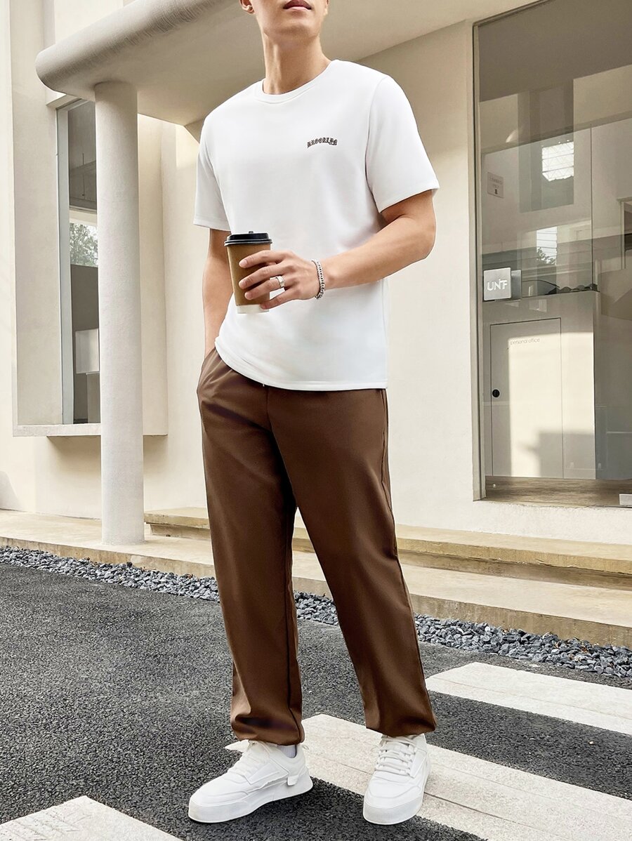 Manfinity Men Letter Graphic Tee & Trousers - Multicolor - View 1