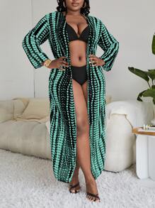 Kimono con teñido anudado sin conjunto de lencería, para verano y vacaciones en la playa - Verde - Ver 6