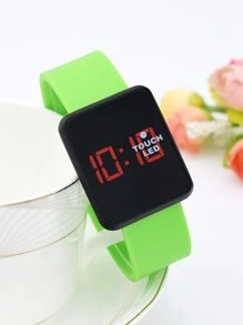Reloj electrónico LED pantalla digital cuadrado - Verde - Ver 1