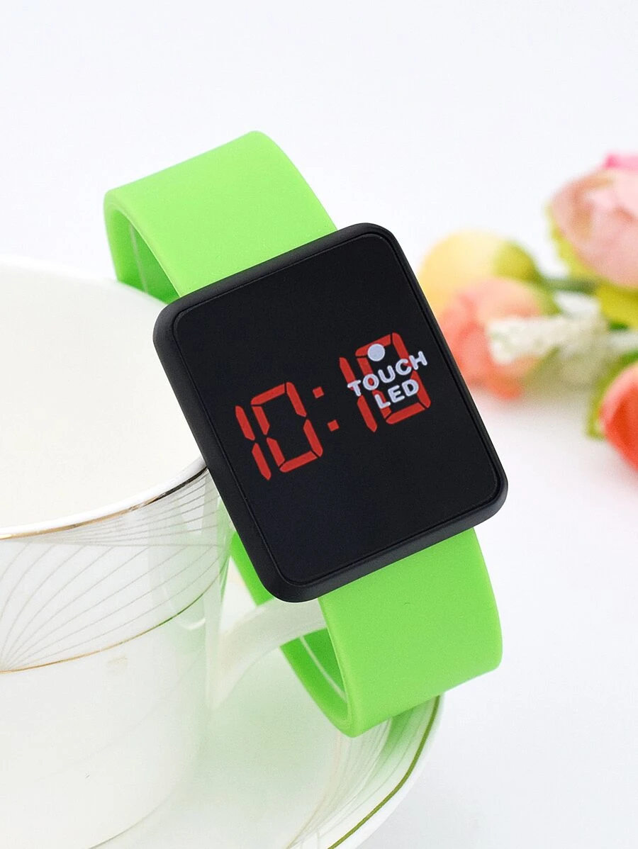 Reloj electrónico LED pantalla digital cuadrado - Verde - Ver 1