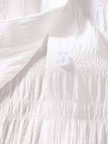 Toddler Girls Puff Sleeve Button Front Dress - White - View 4