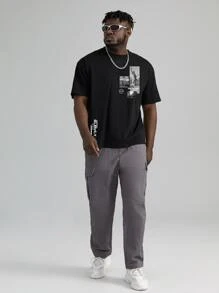 Manfinity Men Plus Letter Graphic Tee - Black - View 3