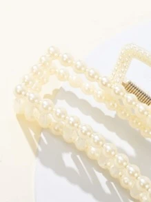 2pcs Faux Pearl Decor Hair Claw For Thick Hair White Hair Clips For Wedding Nonslip Jaw Clips Hair Styling Gift Hair Accessories For Women And Girls Elegant Tiaras Summer, School Stuff, College Fall Winter Claw Clip For Vacation Outfits Woman Beach Holiday Essential - Beige - View 3