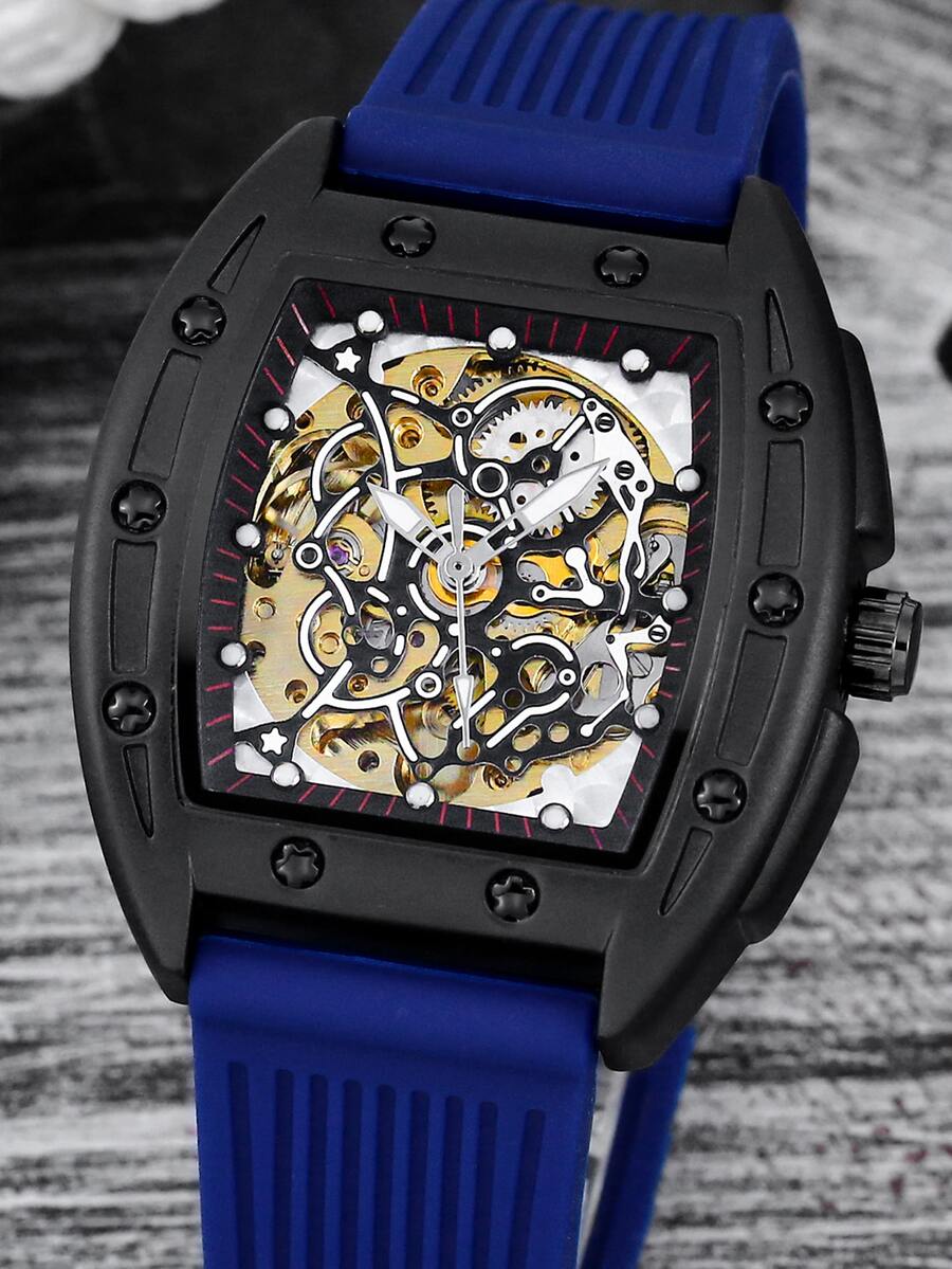 DENVOSI Hombres Reloj mecánico esqueleto esfera - Azul - Ver 1