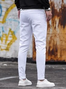 Manfinity Hombres Jeans ajustados desgarro crudo - Blanco - Ver 2