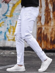 Manfinity Hombres Jeans ajustados desgarro crudo - Blanco - Ver 6