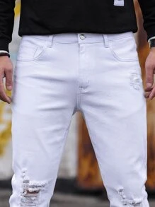 Manfinity Hombres Jeans ajustados desgarro crudo - Blanco - Ver 8