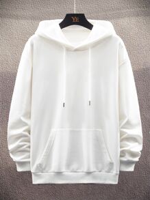 Manfinity 男士波浪和標語圖案落肩袖抽繩連帽衫 - 白色 - 查看 2
