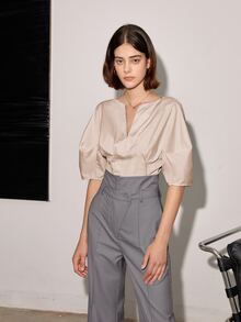 High Waist Plicated Detail Suit Trousers - Grey - View 3