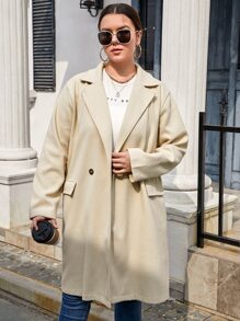 SHEIN EZwear Plus Lapel Neck Double Button Overcoat - Beige - View 5
