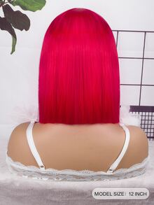 短直筒合成纖維頭髮假髮 - 紅色 - 查看 2
