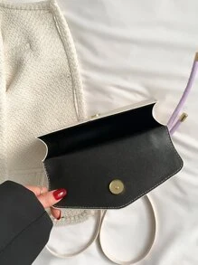 Bolsa cuadrada con estampado de letra con solapa - Beis - Ver 6