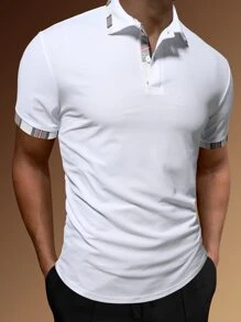 Manfinity Men Plaid Trim Polo Shirt - White - View 1