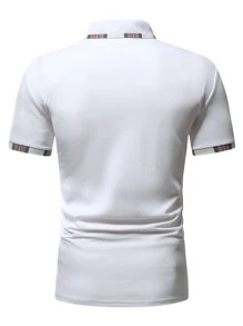 Manfinity Men Plaid Trim Polo Shirt - White - View 2