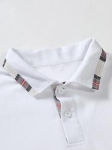 Manfinity Men Plaid Trim Polo Shirt - White - View 7