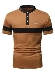 Manfinity Men Letter Graphic Colourblock Polo Shirt - Brown - View 3