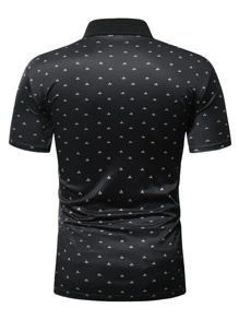 Manfinity Men Allover Print Polo Shirt - Black - View 2