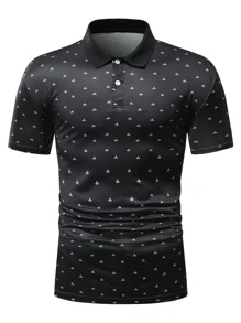 Manfinity Men Allover Print Polo Shirt - Black - View 3
