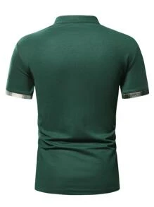 Manfinity Homme Men Contrast Trim Polo Shirt - Dark Green - View 2