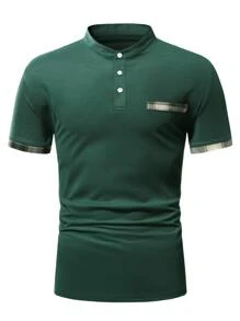 Manfinity Homme Men Contrast Trim Polo Shirt - Dark Green - View 3