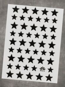 ROMWE 1 hoja Pegatina de arte de uña con patrón de estrella - Negro - Ver 4