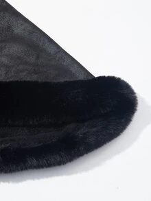 1 件女士加厚保暖内衬麂皮披肩外套，配有隐形扣、衣领和兜帽，适合秋冬季日常穿着 - 黑色 - 查看 4