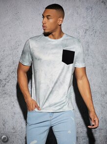 Manfinity Men Pocket Patched Tie Dye Tee - Light Grey - View 1
