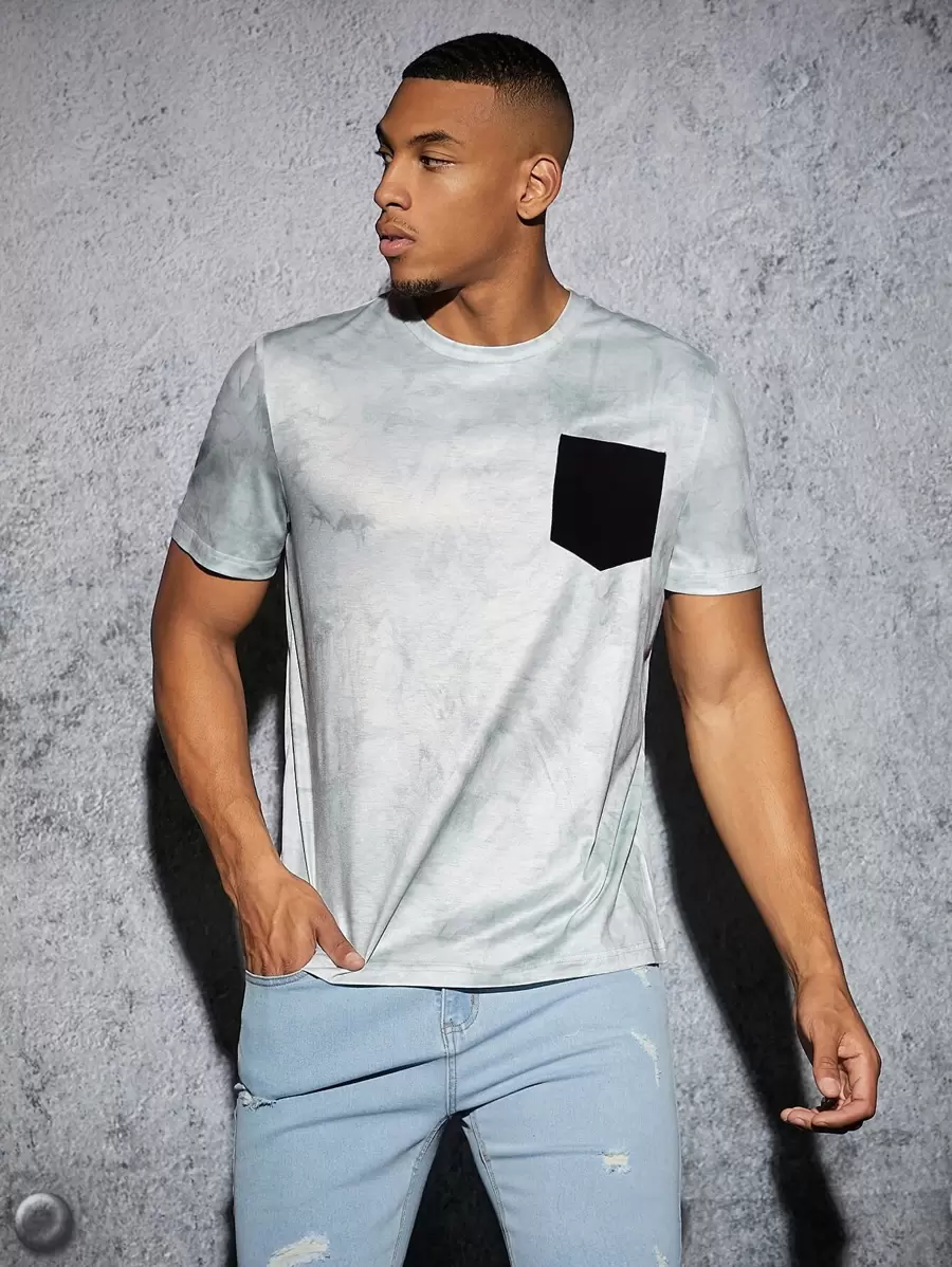 Manfinity Men Pocket Patched Tie Dye Tee - Light Grey - View 1