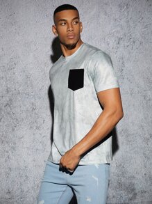 Manfinity Men Pocket Patched Tie Dye Tee - Light Grey - View 3