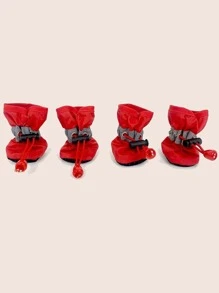4pcs Two Tone Drawstring Detail Pet Shoes - Red - View 7