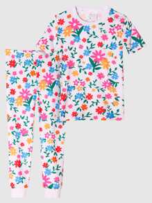 Girls Floral Print Snug Fit PJ Set - Multicolor - View 1
