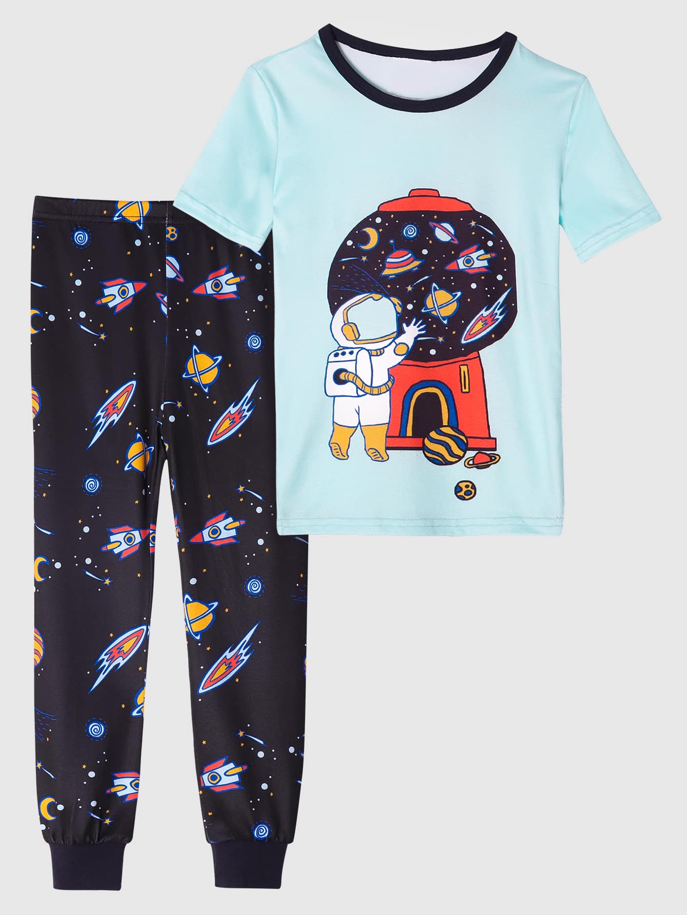男孩宇航員和卡通圖案緊身睡衣套裝 - 彩色 - 查看 1
