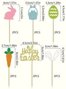 12 cái Topper bánh thiết kế cà rốt & thỏ - Nhiều màu - Xem 2