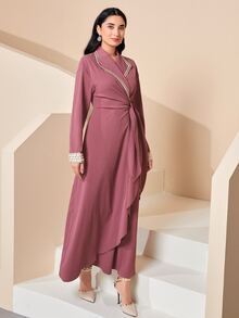 Modelyn Vestido con diseño de diamante de imitación con nudo lateral - Color caoba - Ver 5