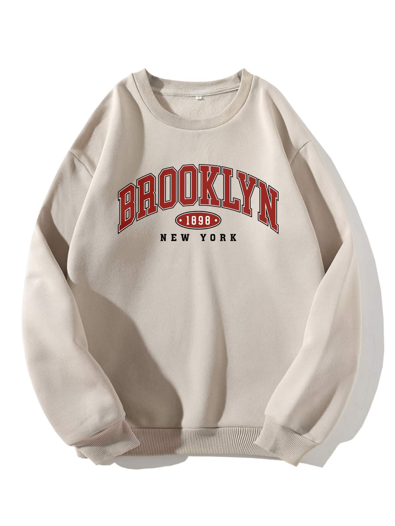 SHEIN EZwear Letter Graphic Thermal Lined Sweatshirt - Apricot - View 1