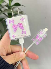 2入組蝴蝶樣式數據線保護套和充電器頭套 - 彩色 - 查看 2