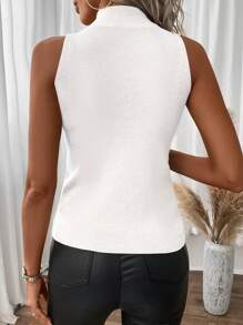 SHEIN Essnce Solid Mock Neck Knit Top - White - View 2