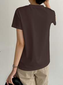DAZY 纯色接缝细节T恤，商务休闲女装 - 鏽棕色 - 查看 4
