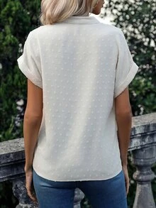 SHEIN LUNE 圓點缺口領蝙蝠袖襯衫 - 杏色 - 查看 2