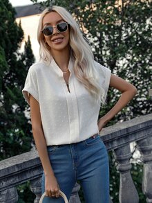 SHEIN LUNE 圓點缺口領蝙蝠袖襯衫 - 杏色 - 查看 6