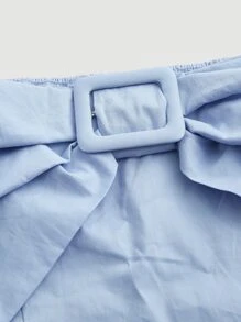 SHEIN MOD Bow Front Puff Sleeve Crop Blouse - Baby Blue - View 3