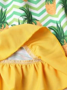 SHEIN Toddler Girls Chevron And Pineapple Print Ruffle Trim Bow Front Dress With Accessory Bag - Multicolor - View 6