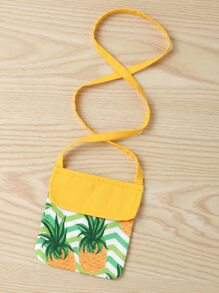 SHEIN Toddler Girls Chevron And Pineapple Print Ruffle Trim Bow Front Dress With Accessory Bag - Multicolor - View 7