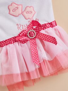 1pc Lip & Letter Embroidered Bow Decor Pet Dress - Multicolor - View 5