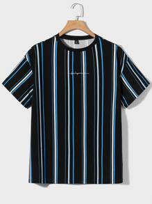 EASEVO Men Plus Block Striped & Letter Graphic Tee - Blue - View 1