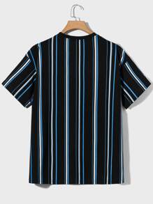 EASEVO Men Plus Block Striped & Letter Graphic Tee - Blue - View 2